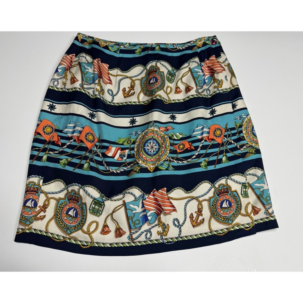 Talbots Women's Silk Wrap Skirt Nautical Printed Size 10 Petite Elegant Fashion